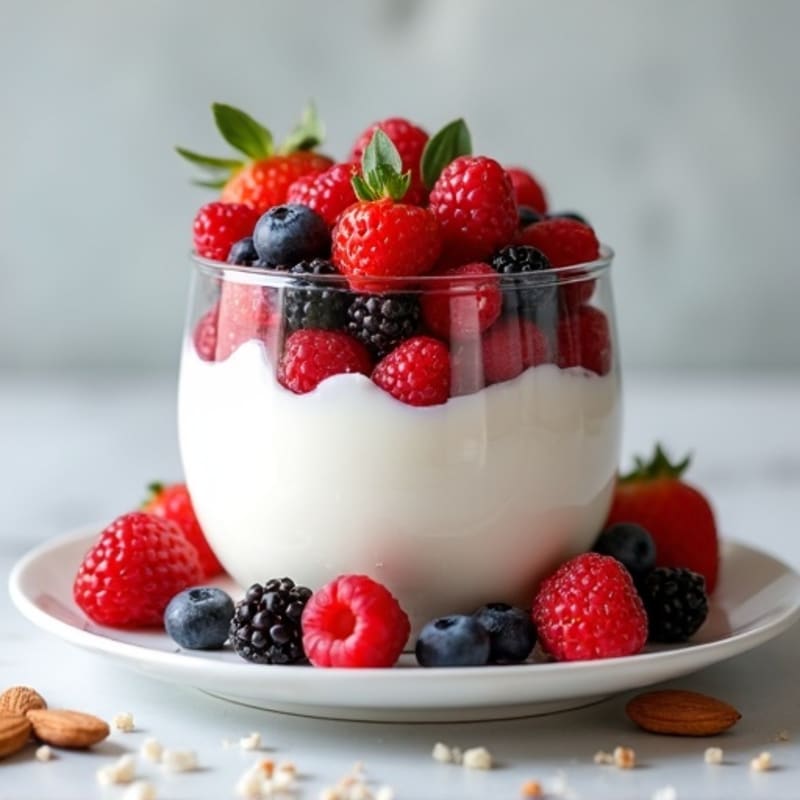 Greek Yogurt Protein Parfait with Mixed Berries and Almonds