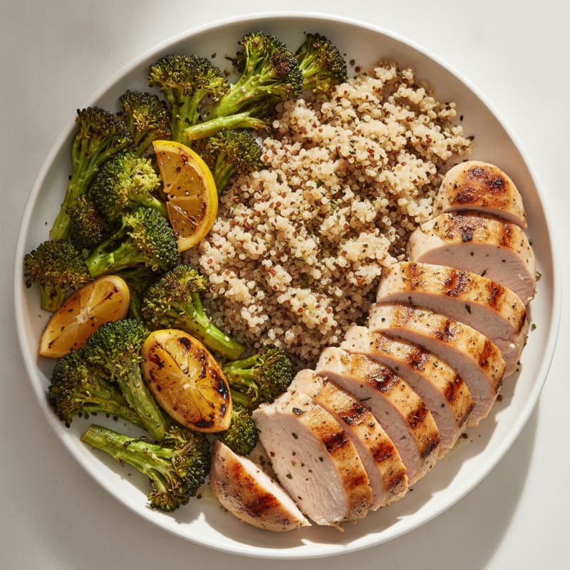 Grilled Turkey Breast with Roasted Broccoli and Quinoa