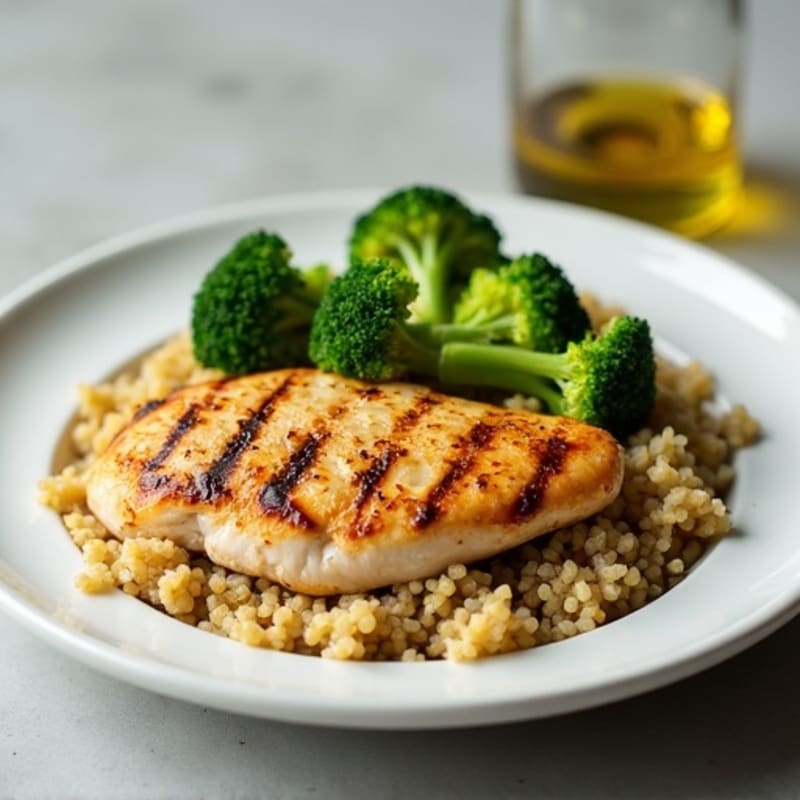 Grilled Chicken Breast with Quinoa and Steamed Broccoli