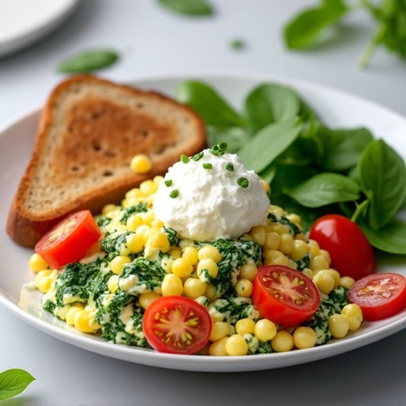 Egg White and Spinach Scramble with Cottage Cheese and Cherry Tomatoes