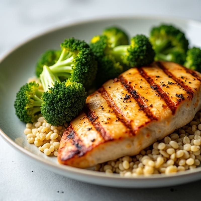 Grilled Chicken Breast with Roasted Broccoli and Quinoa