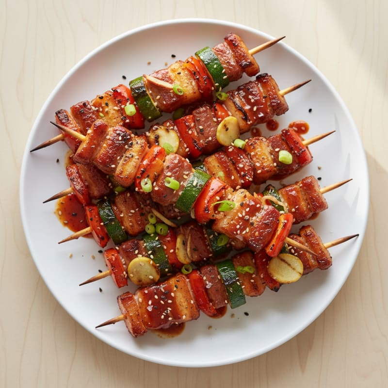 Spicy Gochujang Pork Belly Skewers