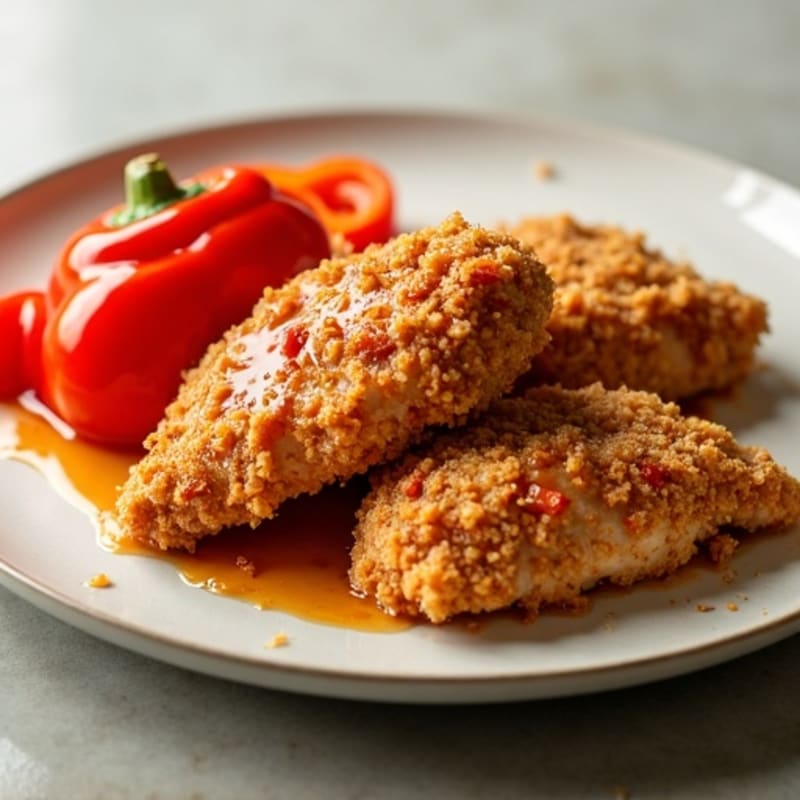 Crispy Baked Sweet and Sour Chicken with Roasted Bell Peppers