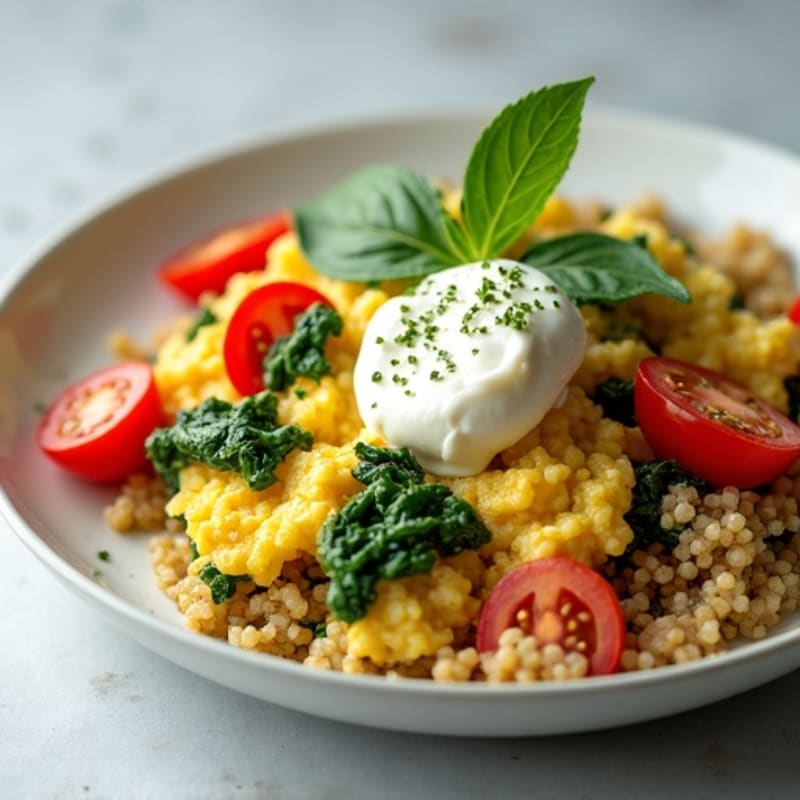 Egg White and Spinach Scramble with Cottage Cheese and Cherry Tomatoes
