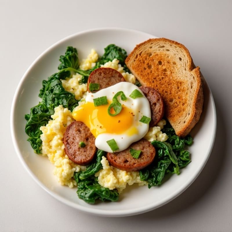 Egg White Spinach Scramble with Turkey Sausage