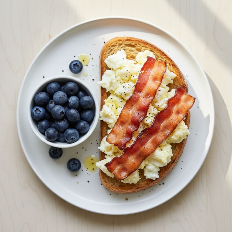 Egg White and Turkey Bacon Sourdough Toast with Blueberries