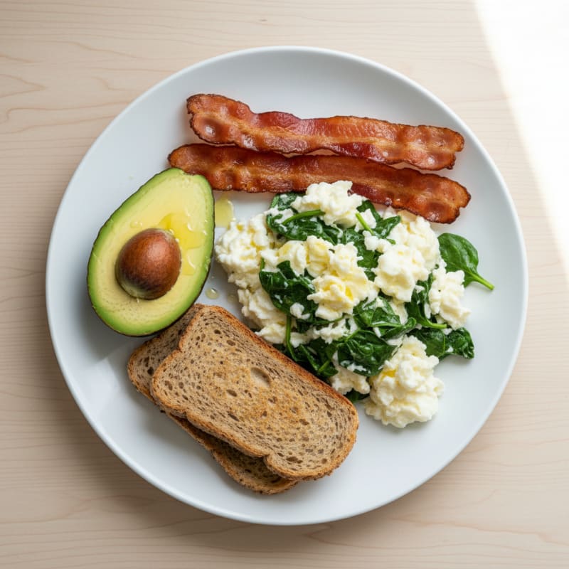 Egg White and Spinach Scramble with Turkey Bacon