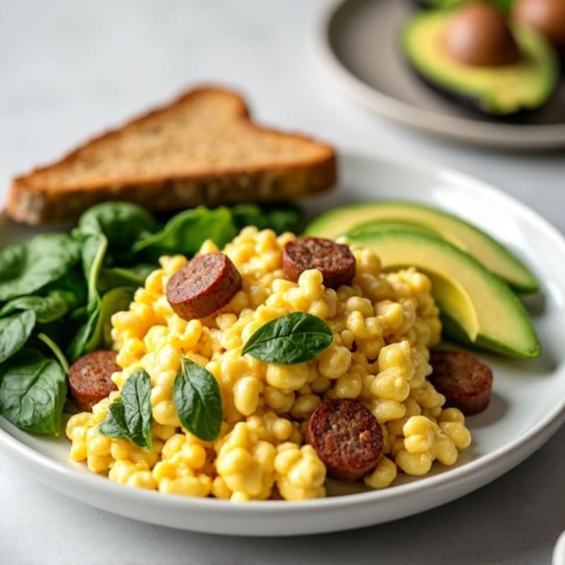 Egg White Scramble with Turkey Sausage and Spinach