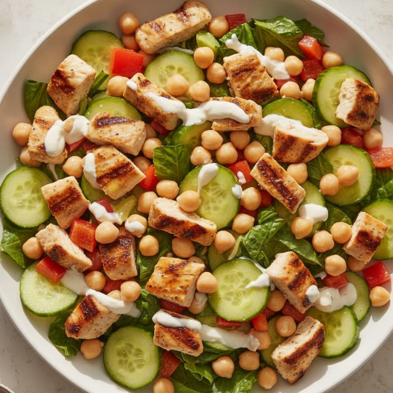 Grilled Chicken and Chickpea Garden Salad