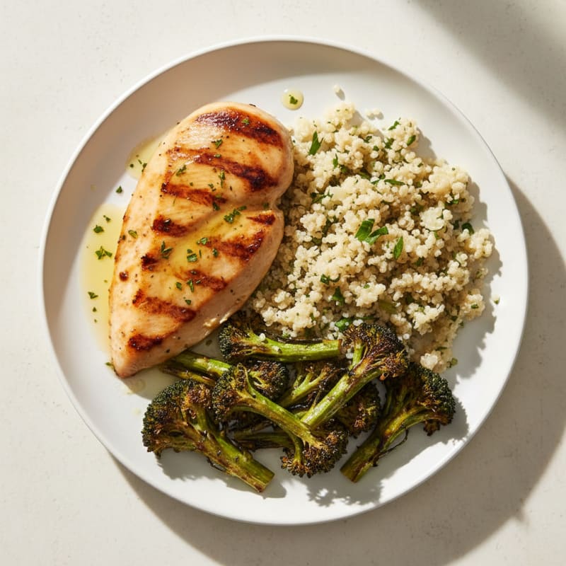Grilled Chicken Breast with Quinoa and Roasted Broccoli