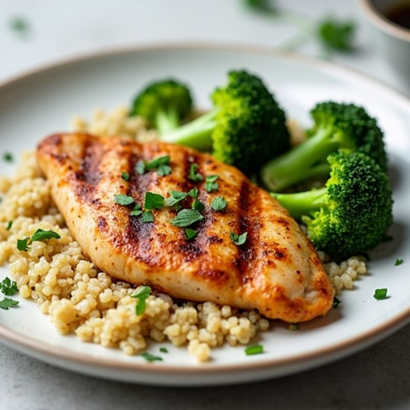 Grilled Chicken Breast with Quinoa and Roasted Broccoli