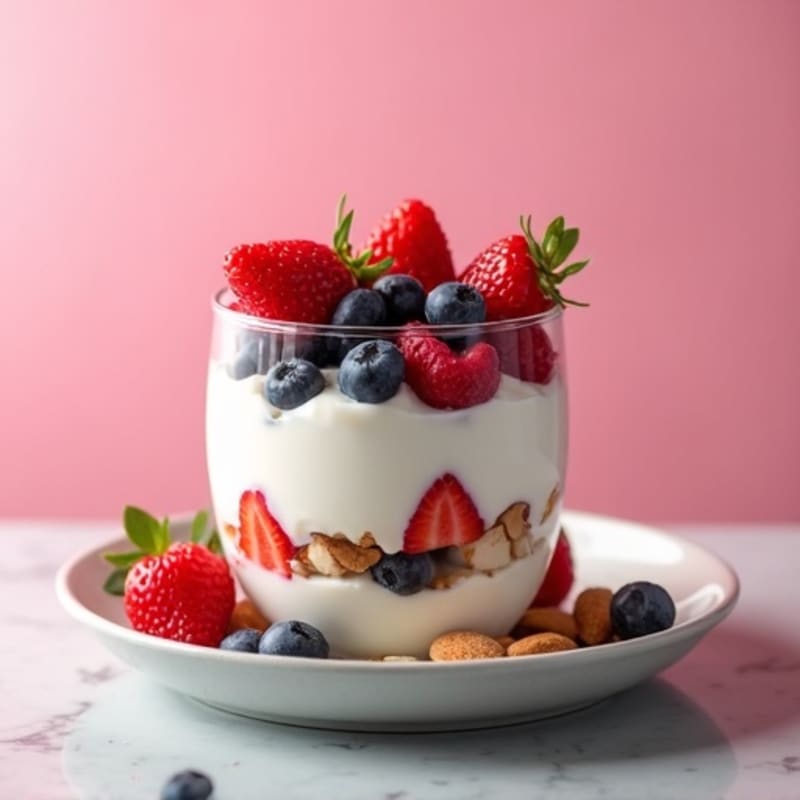 Greek Yogurt Protein Parfait with Mixed Berries and Almonds