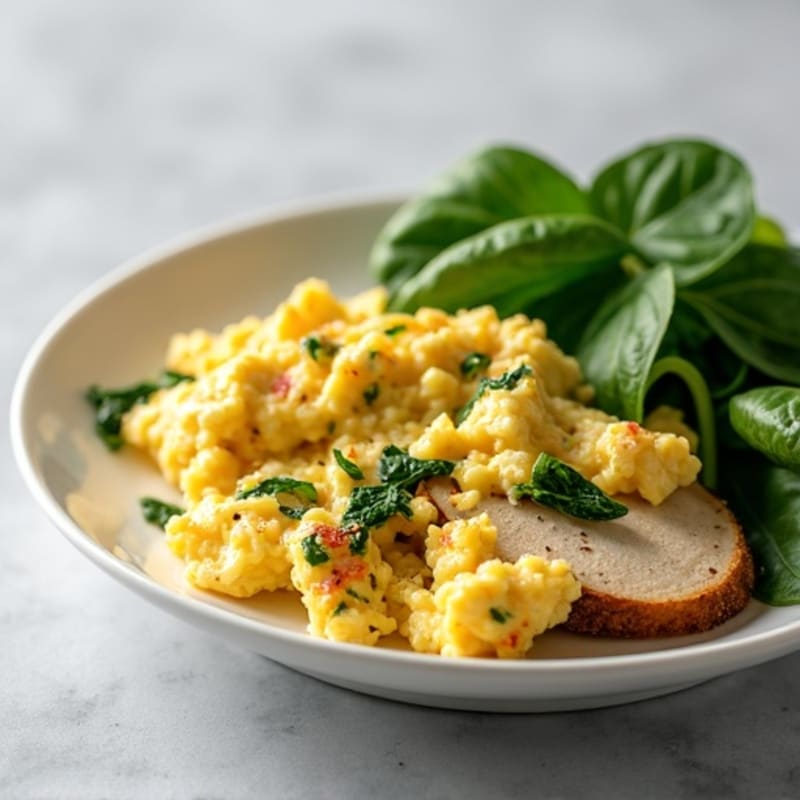 Egg White Spinach Scramble with Grilled Turkey Breast
