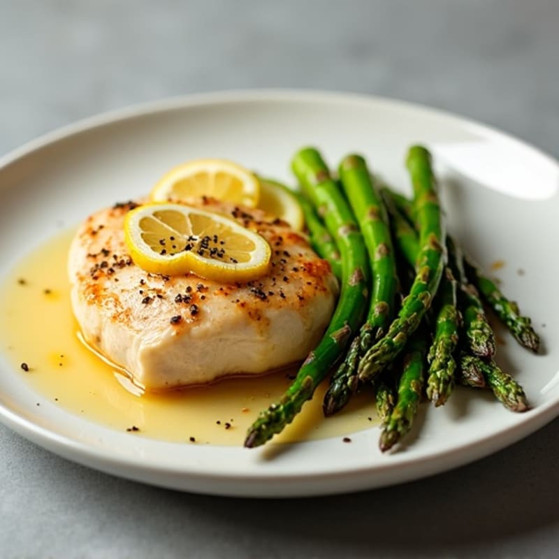 Lemon-Garlic Pan Seared Chicken with Roasted Asparagus