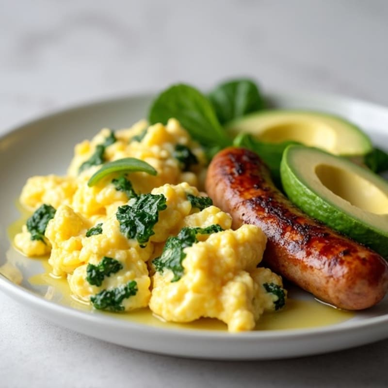 Egg White Scramble with Spinach and Grilled Turkey Sausage