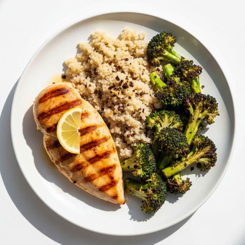 Grilled Chicken Breast with Quinoa and Roasted Broccoli