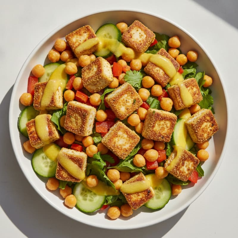 Grilled Tofu and Chickpea Salad with Crunchy Vegetables