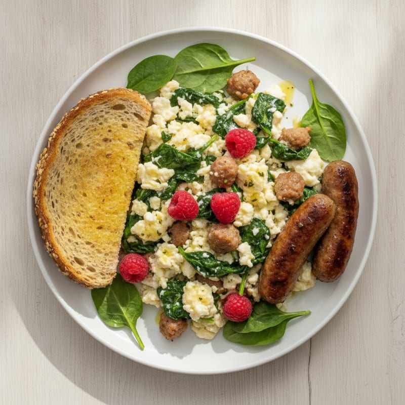 Egg White Scramble with Turkey Sausage and Spinach