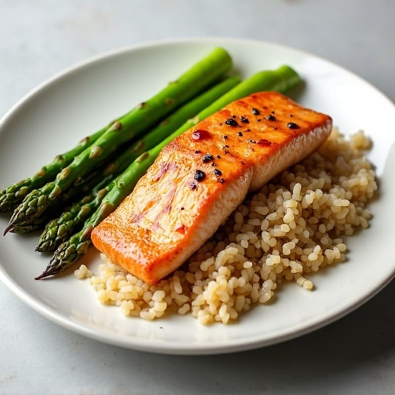Seared Salmon with Steamed Asparagus and Brown Rice