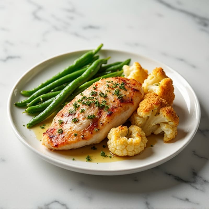 Seared Chicken Breast with Roasted Cauliflower and Garlic Green Beans