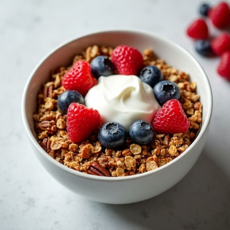 Maple-Pecan Protein Granola with Fresh Berries