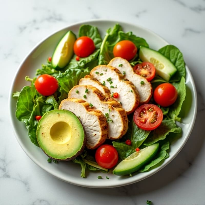 Crisp Avocado and Grilled Chicken Salad with Fresh Greens