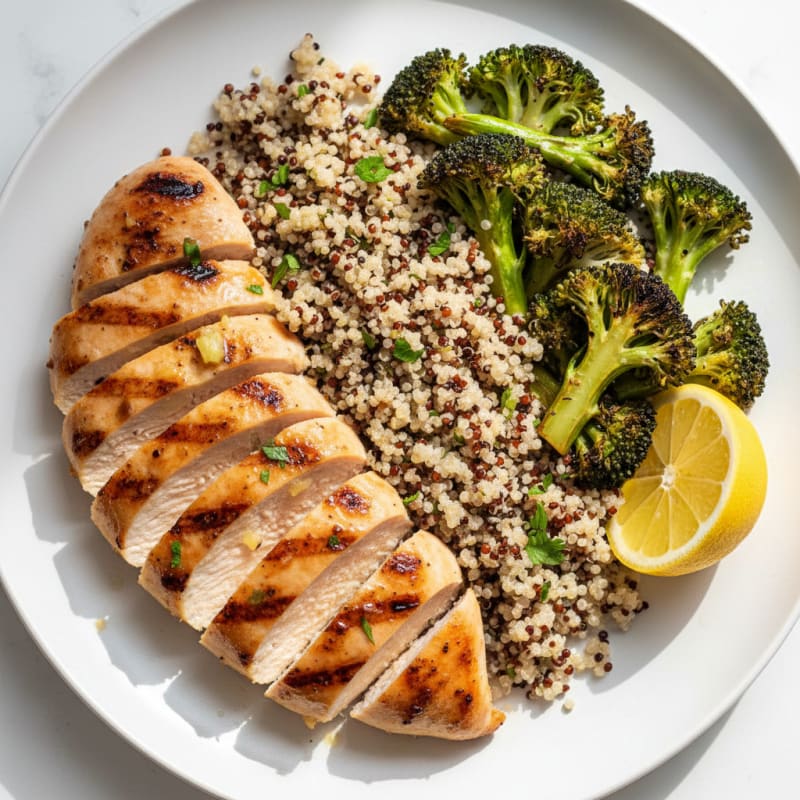 Grilled Chicken Breast with Quinoa and Roasted Broccoli