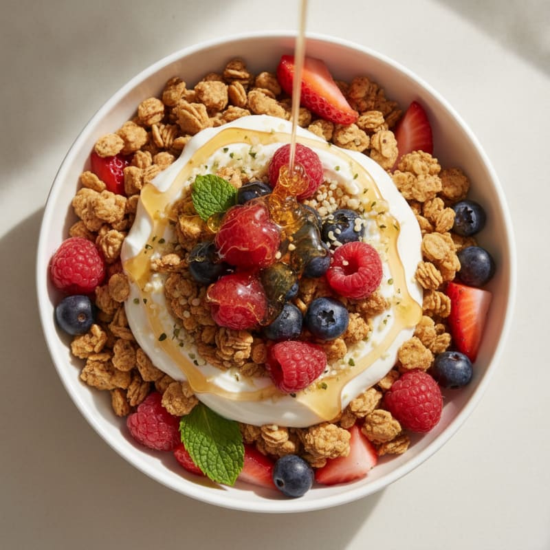 Creamy Greek Yogurt Parfait with Protein Granola and Fresh Berries