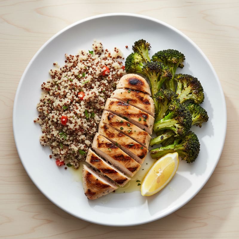 Grilled Chicken Breast with Quinoa and Roasted Broccoli