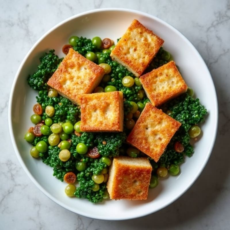 Crispy Pan-Seared Tofu with Asian Greens