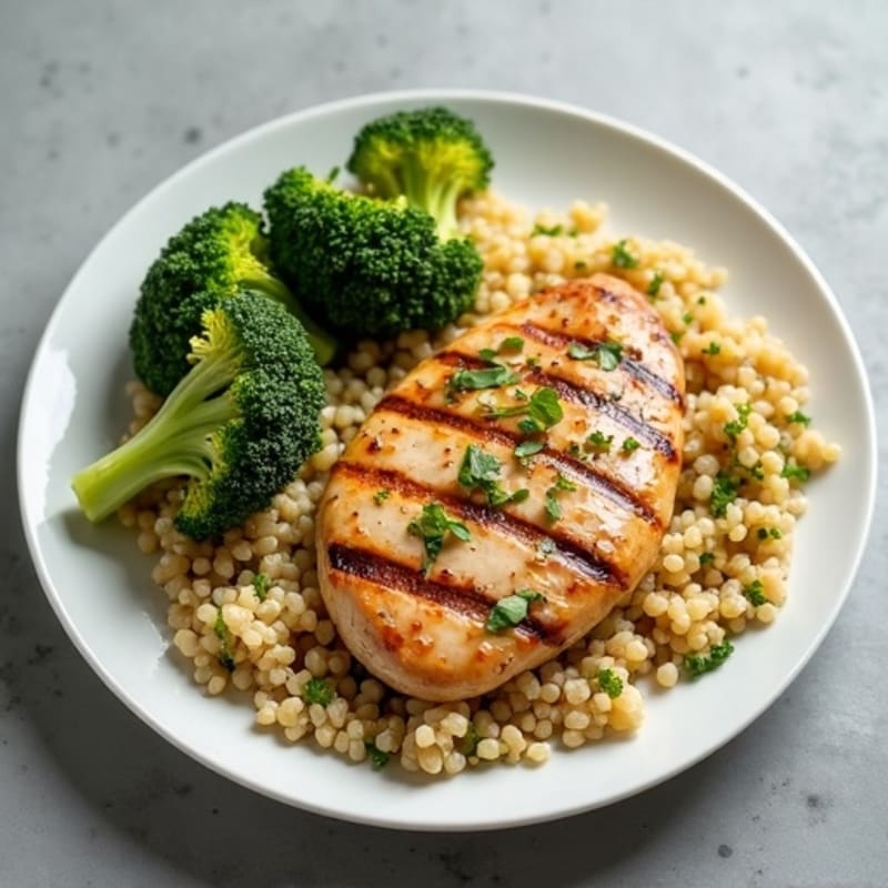 Grilled Chicken Breast with Roasted Broccoli and Quinoa
