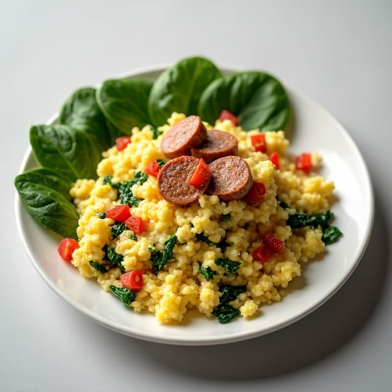 Egg White Scramble with Turkey Sausage and Spinach