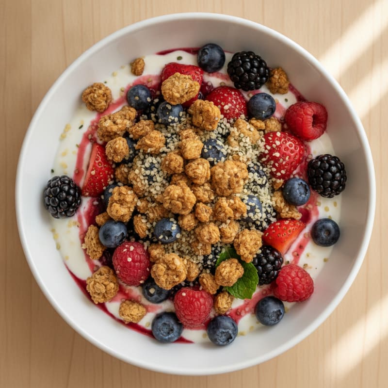 Greek Yogurt Bowl with Mixed Berries and Protein Granola