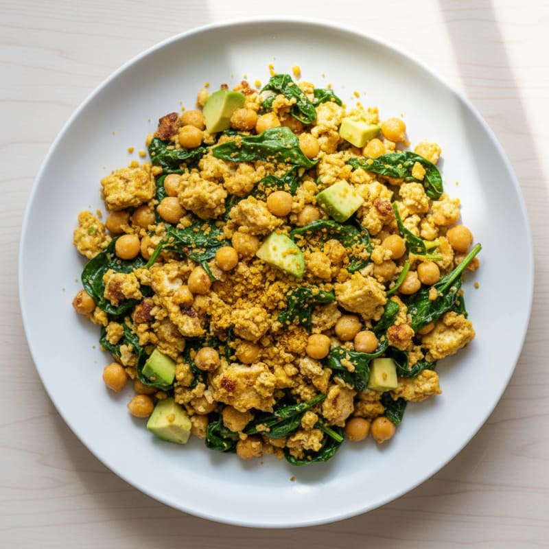 Silky Tofu and Chickpea Scramble with Spinach and Nutritional Yeast