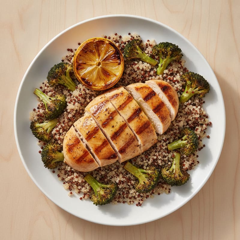 Grilled Chicken Breast with Quinoa and Roasted Broccoli