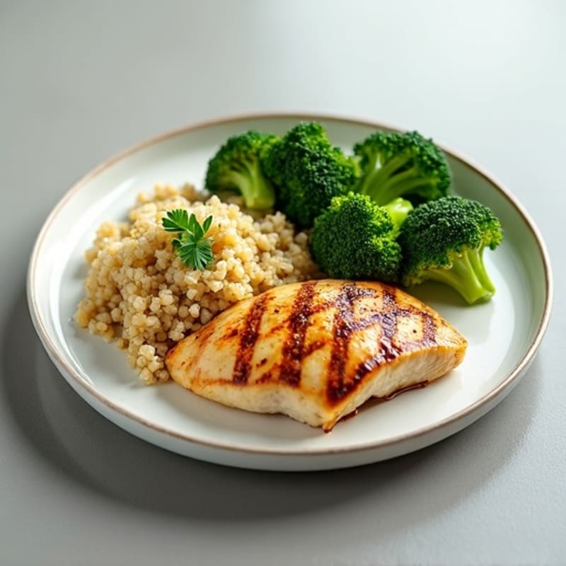 Grilled Chicken Breast with Quinoa and Steamed Broccoli
