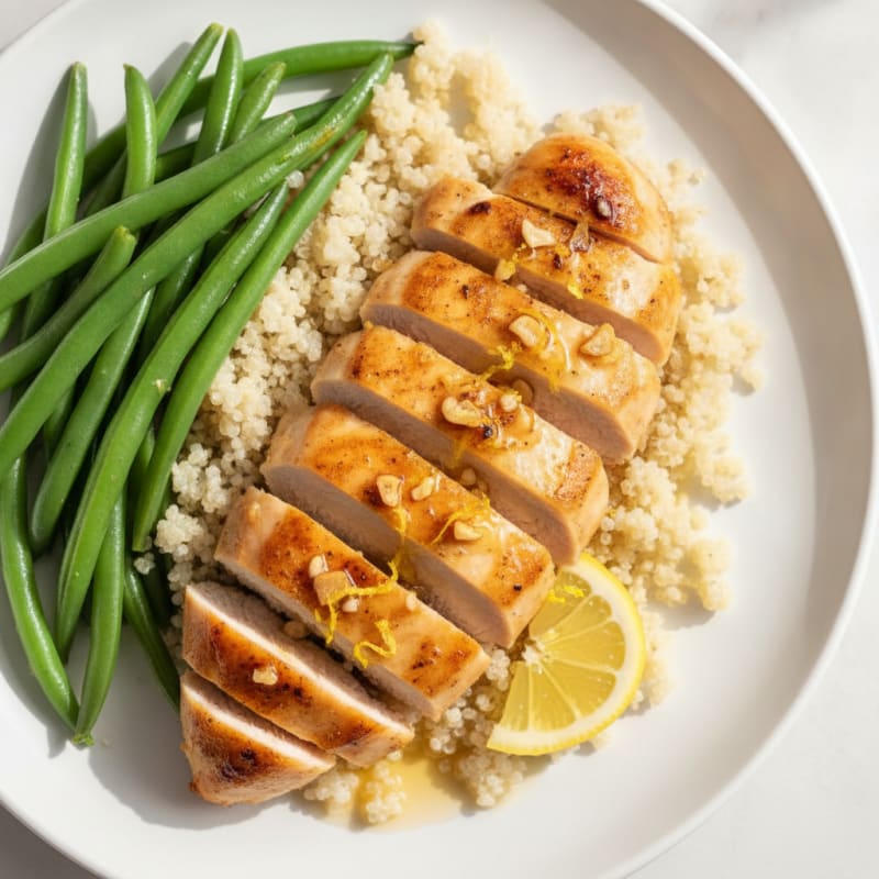 Lemon Garlic Chicken Breast with Steamed Green Beans