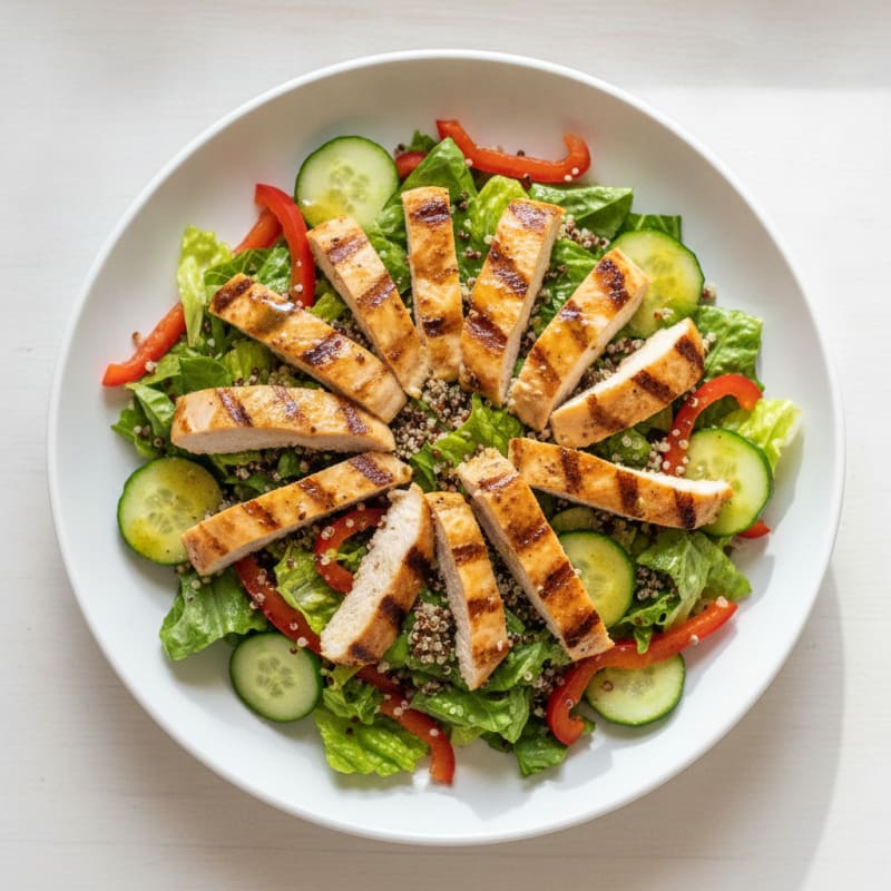 Grilled Chicken Breast Salad with Quinoa and Crunchy Vegetables