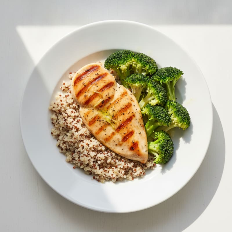 Grilled Chicken Breast with Quinoa and Steamed Broccoli