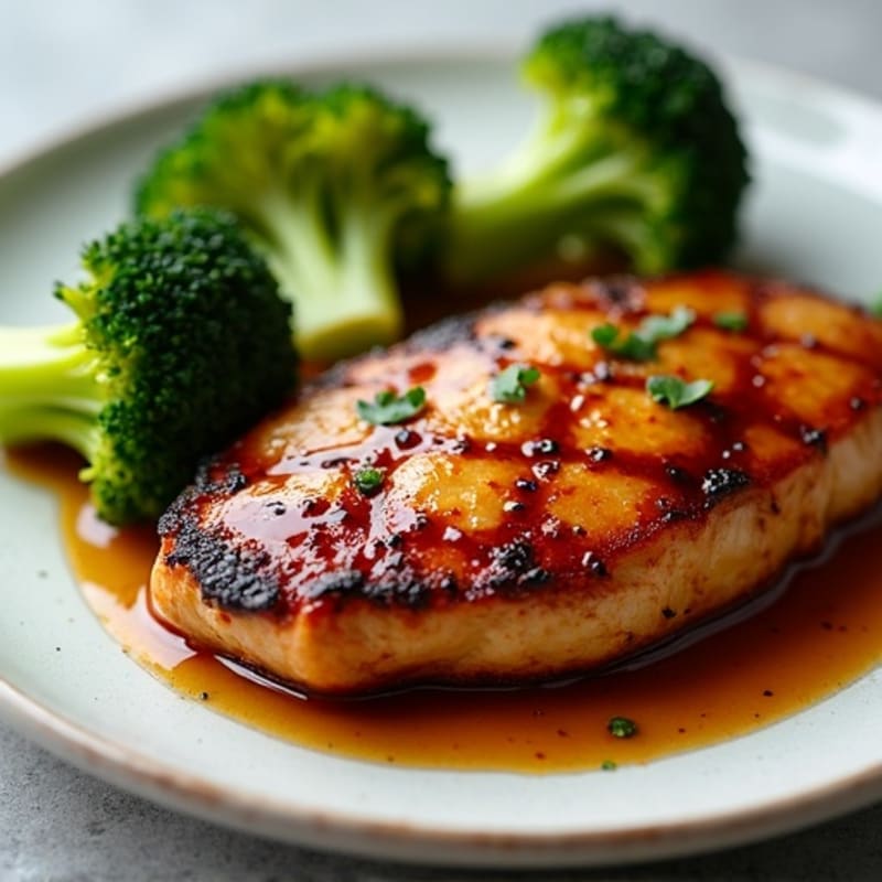 Pan-Seared Chicken with Sticky Teriyaki Glaze and Roasted Broccoli