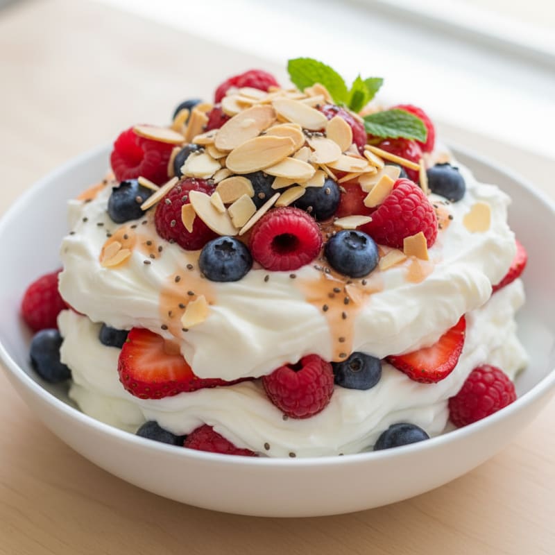 Creamy Greek Yogurt Protein Parfait with Mixed Berries and Almonds