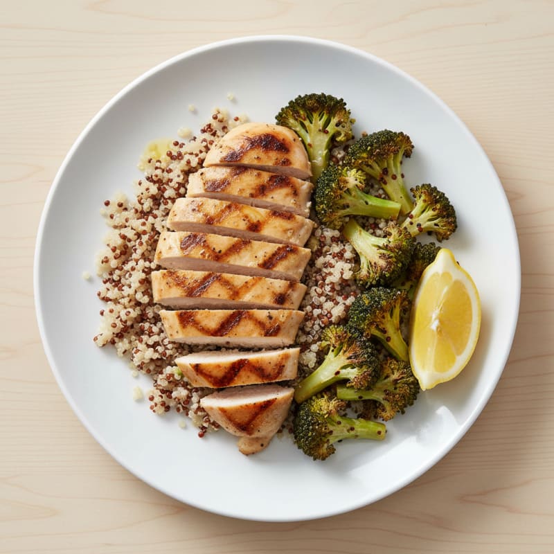 Grilled Chicken Breast with Quinoa and Roasted Broccoli