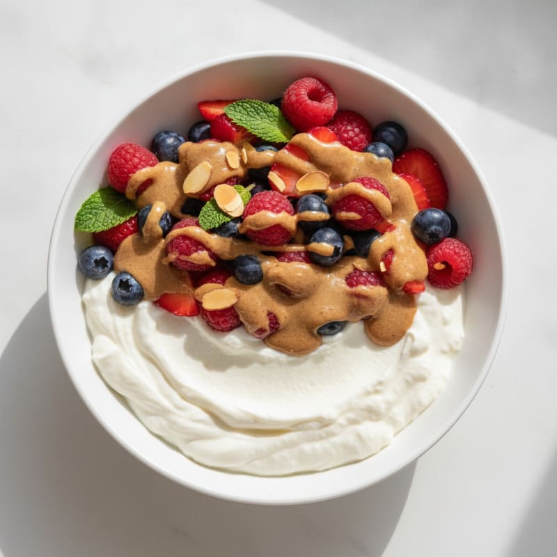 Greek Yogurt Protein Parfait with Mixed Berries and Almond Butter