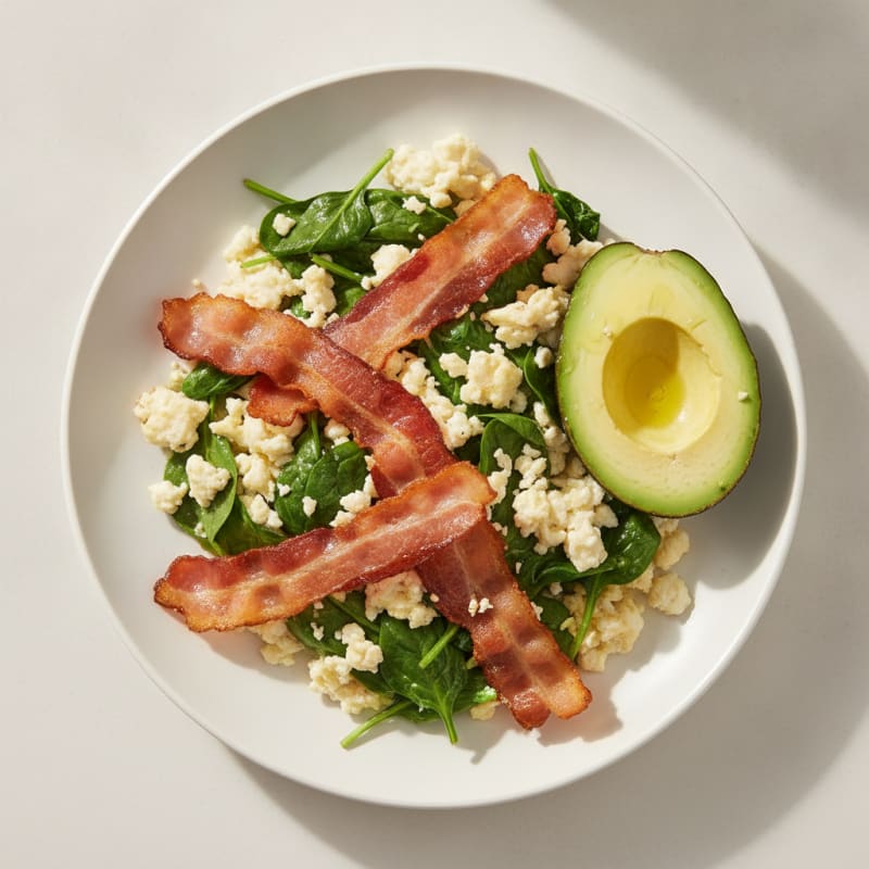 Egg White and Spinach Scramble with Turkey Bacon