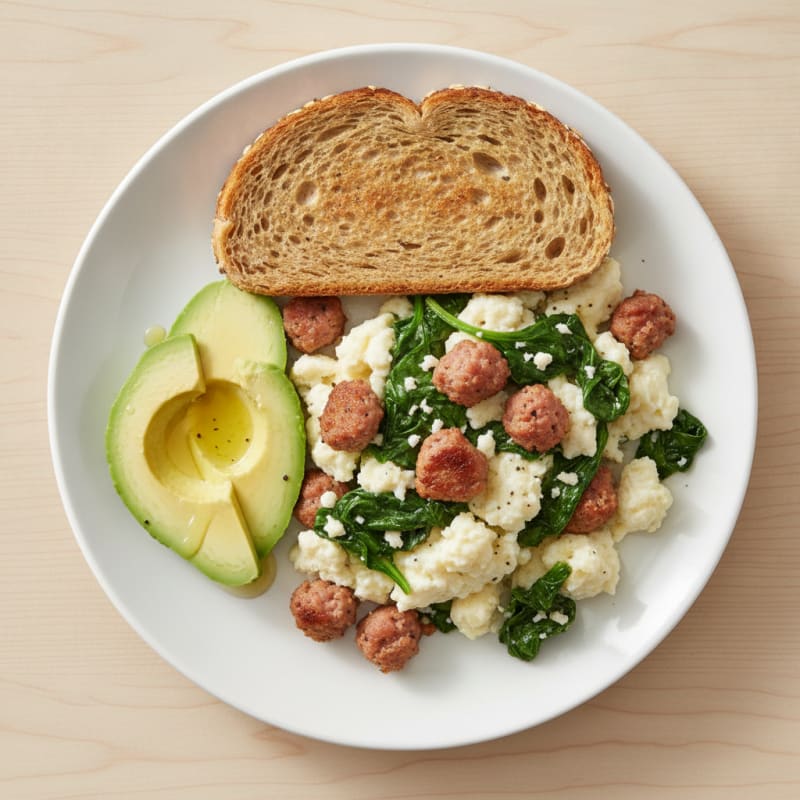 Egg White Scramble with Turkey Sausage and Spinach