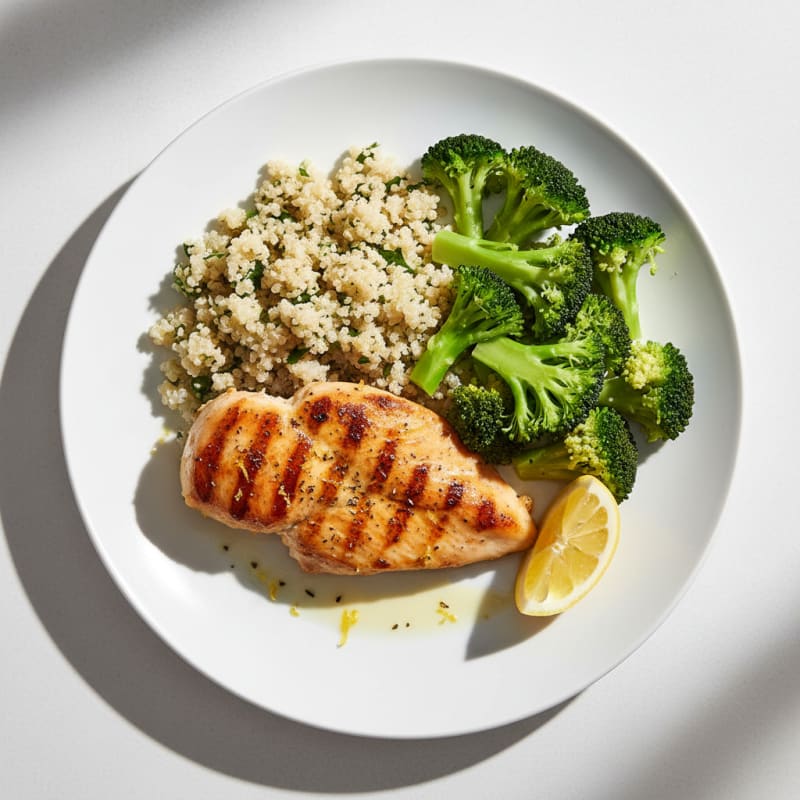 Grilled Chicken Breast with Quinoa and Steamed Broccoli