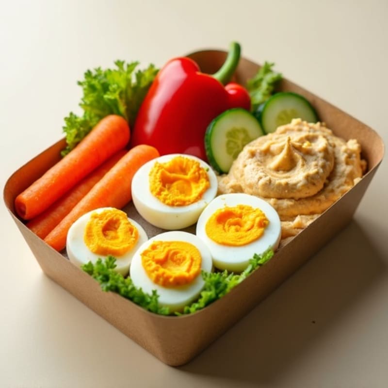 Hard-Boiled Egg and Fresh Veggie Snack Box with Creamy Hummus