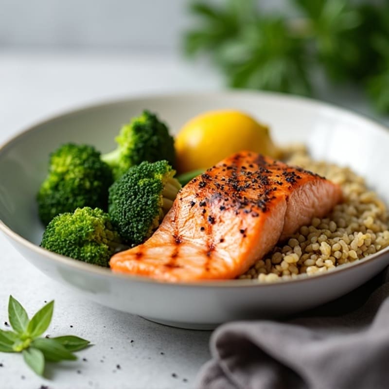 Grilled Salmon and Quinoa Power Bowl with Roasted Broccoli