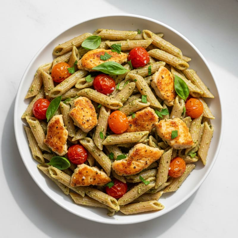 Creamy Pesto Chicken Pasta with Zesty Tomatoes