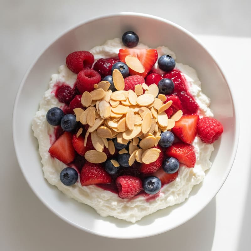 Greek Yogurt Protein Parfait with Mixed Berries and Almonds